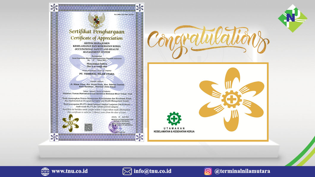 PT. TNU berhasil meraih penghargaan SMK3 dengan Kategori Emas